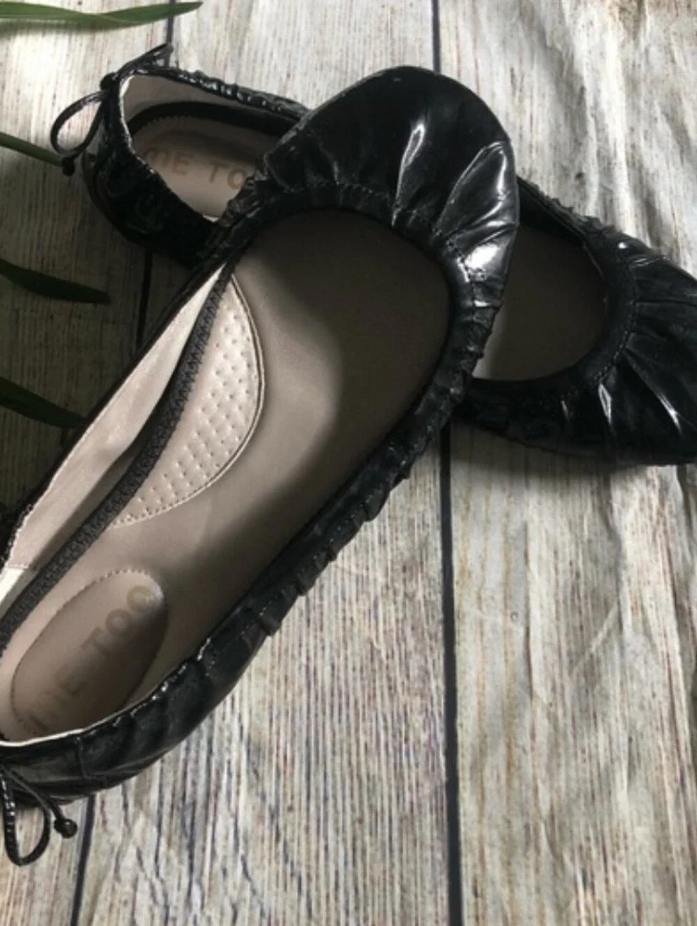 ME TOO Laurel Black Patent Leather Ballerina Flats Flexible Round Toe Size 8.5